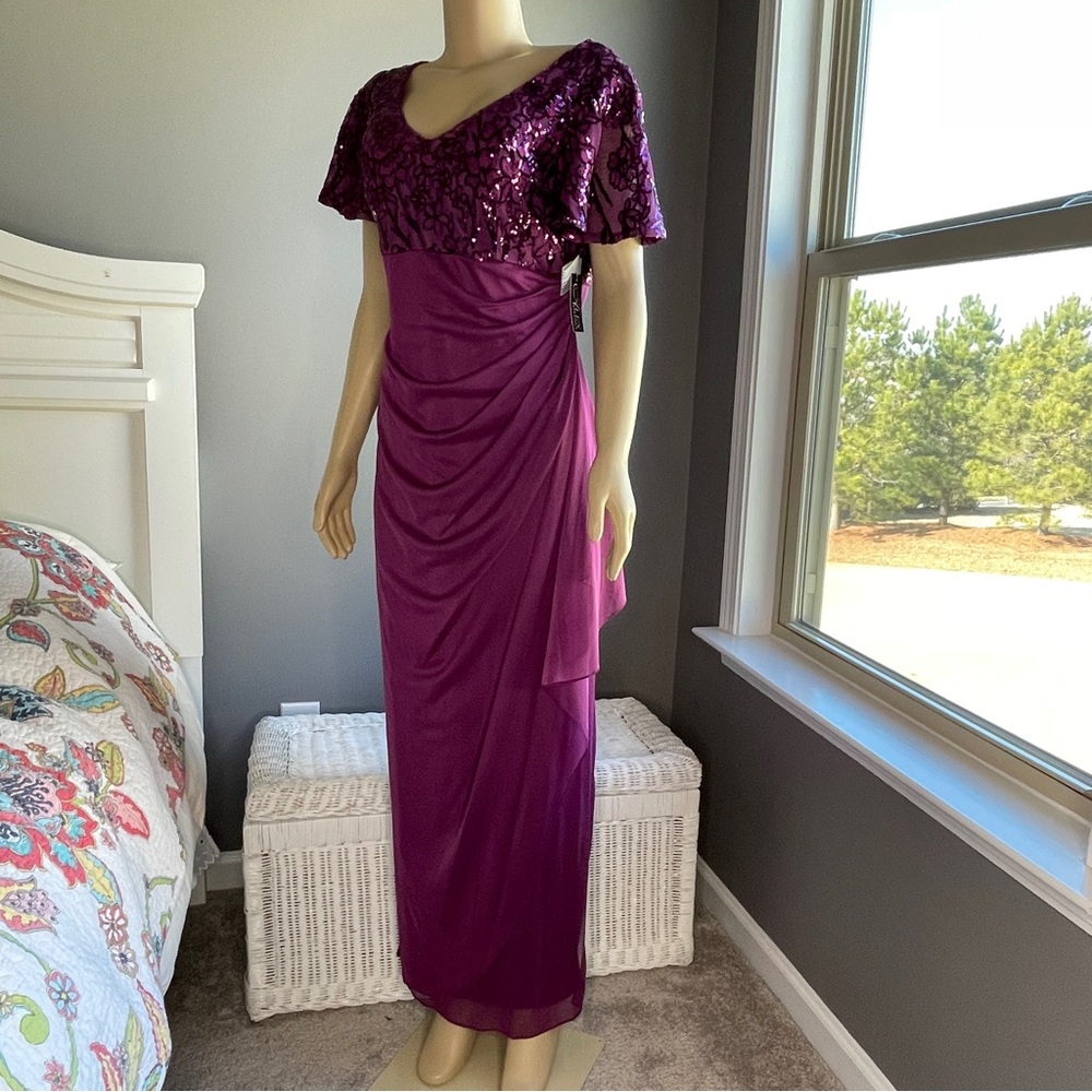 Alex Evenings Stretch Sequin Bodice Empire Waist Long Dress 8196771 - Picture 6 of 10